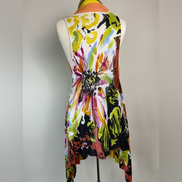 ADORE Women's Medium Sleeveless Floral Art Longline Drape Cardigan Duster Boho - Picture 4 of 10